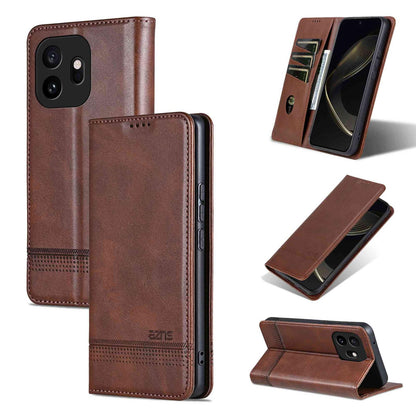For OnePlus 15T AZNS Magnetic Calf Texture Flip Leather Phone Case(Dark Brown)