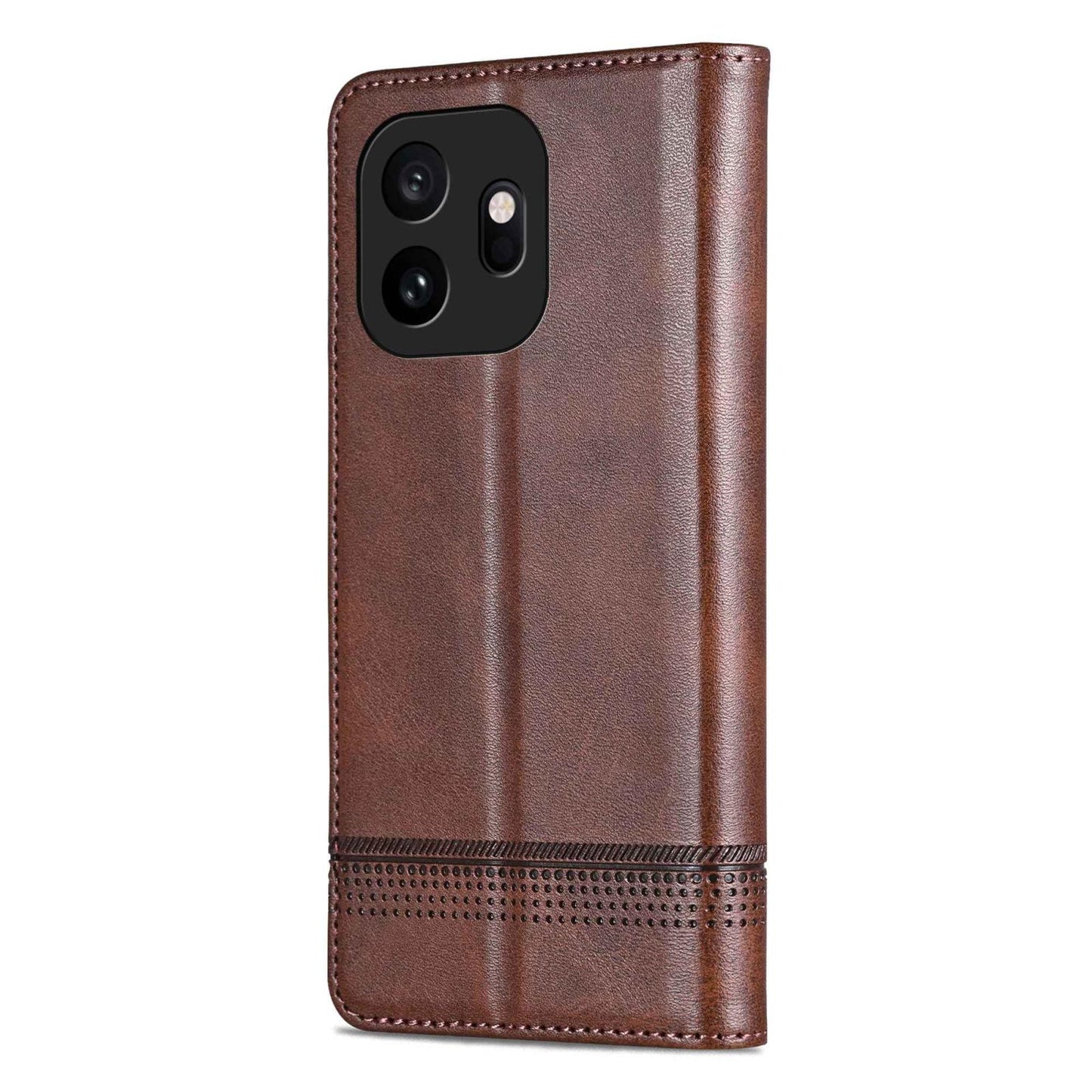 For OnePlus 15T AZNS Magnetic Calf Texture Flip Leather Phone Case(Dark Brown)