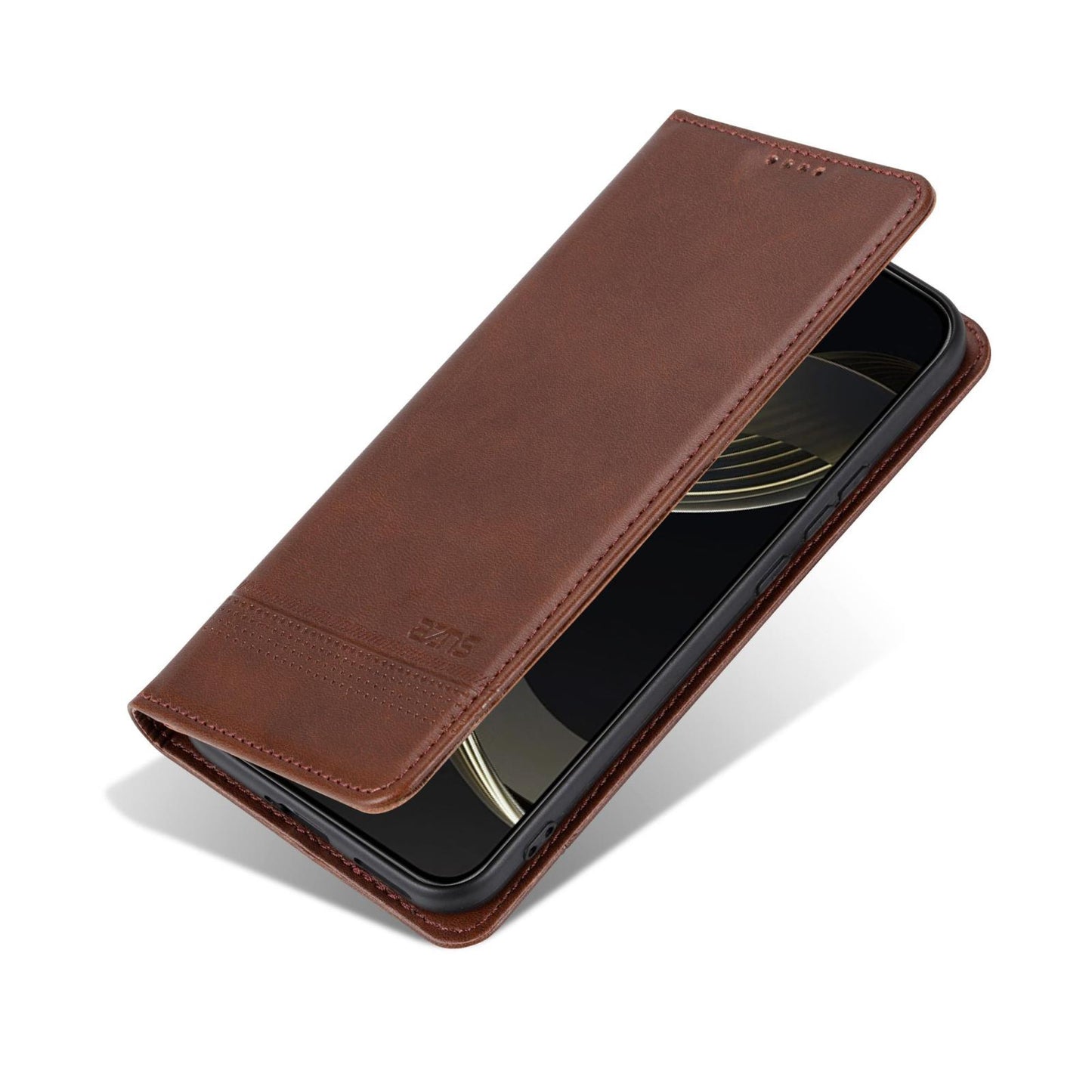 For OnePlus 15T AZNS Magnetic Calf Texture Flip Leather Phone Case(Dark Brown)