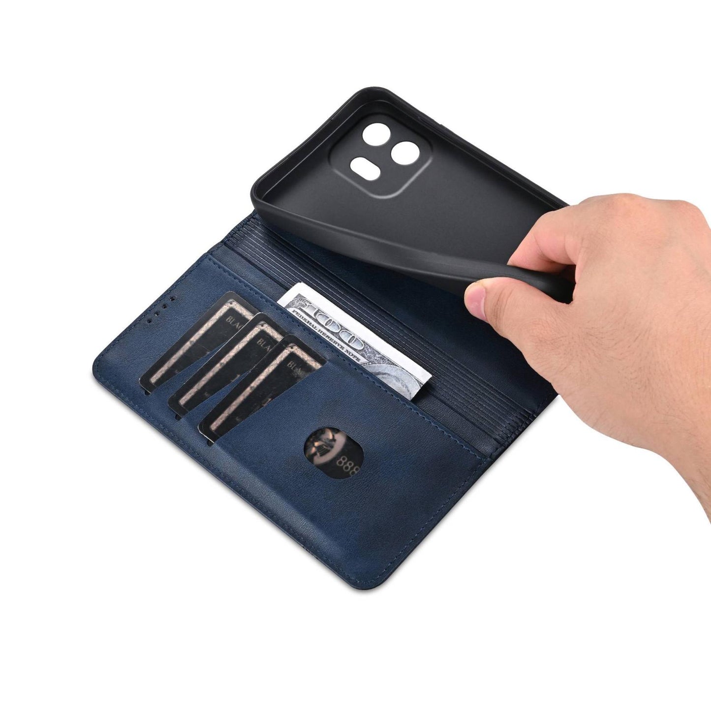 For OnePlus 15T AZNS Magnetic Calf Texture Flip Leather Phone Case(Dark Blue)