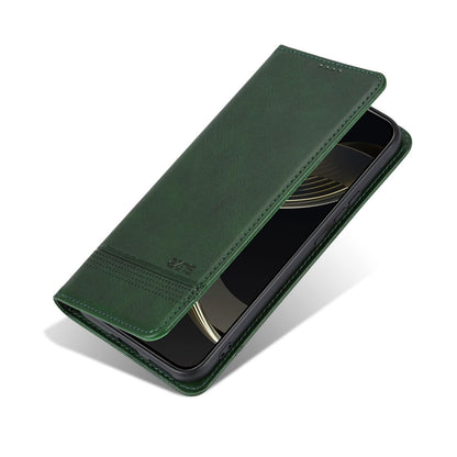 For OnePlus 15T AZNS Magnetic Calf Texture Flip Leather Phone Case(Dark Green)