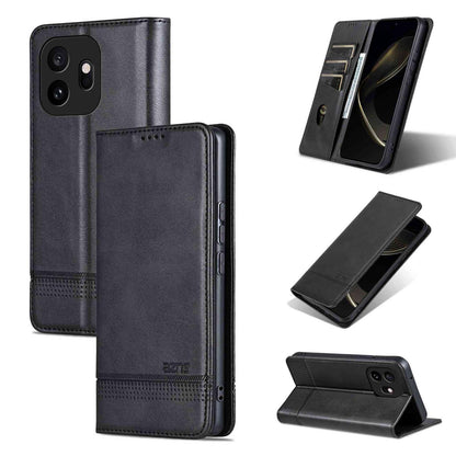 For OnePlus 15T AZNS Magnetic Calf Texture Flip Leather Phone Case(Black)