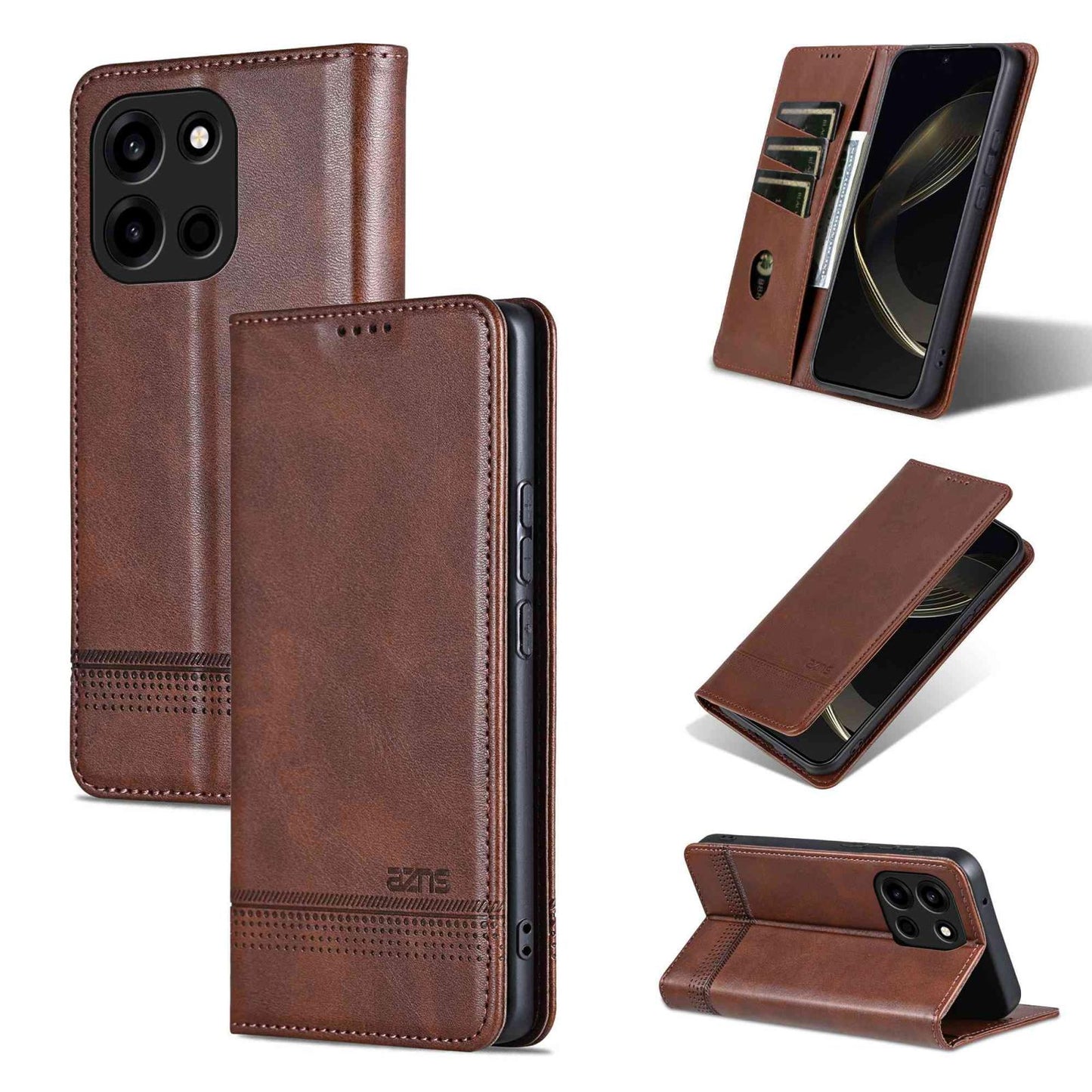For OnePlus Turbo 6/Nord 6 5G AZNS Magnetic Calf Texture Flip Leather Phone Case(Dark Brown)