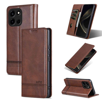 For OnePlus Turbo 6/Nord 6 5G AZNS Magnetic Calf Texture Flip Leather Phone Case(Dark Brown)