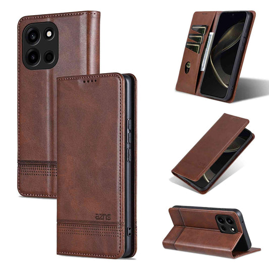 For OnePlus Turbo 6/Nord 6 5G AZNS Magnetic Calf Texture Flip Leather Phone Case(Dark Brown)