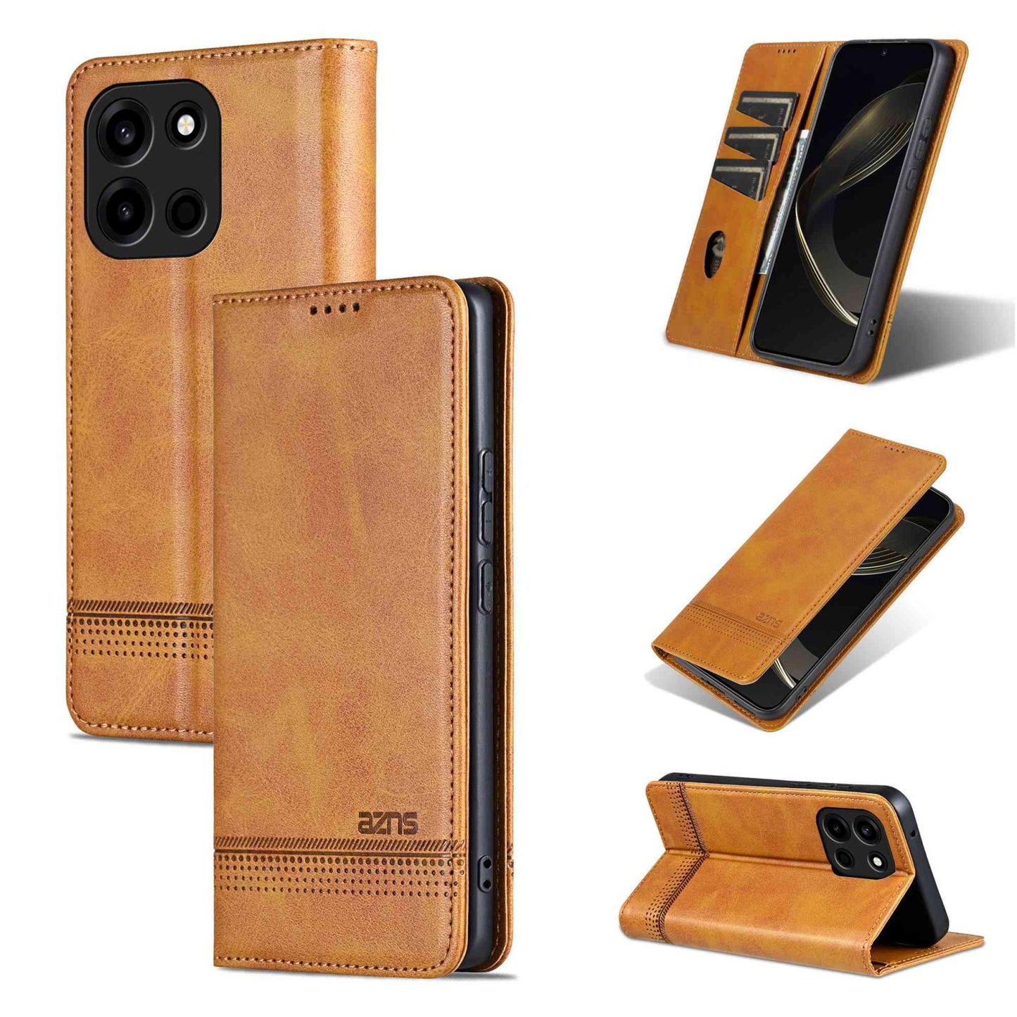 For OnePlus Turbo 6/Nord 6 5G AZNS Magnetic Calf Texture Flip Leather Phone Case(Light Brown)