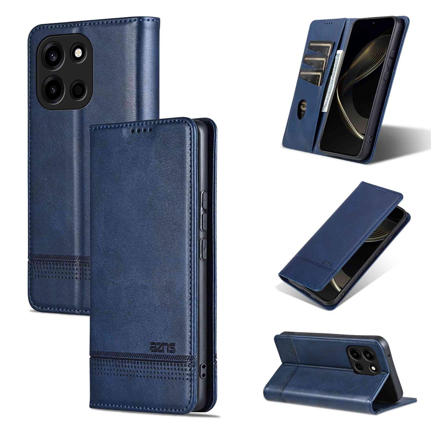 For OnePlus Turbo 6/Nord 6 5G AZNS Magnetic Calf Texture Flip Leather Phone Case(Dark Blue)