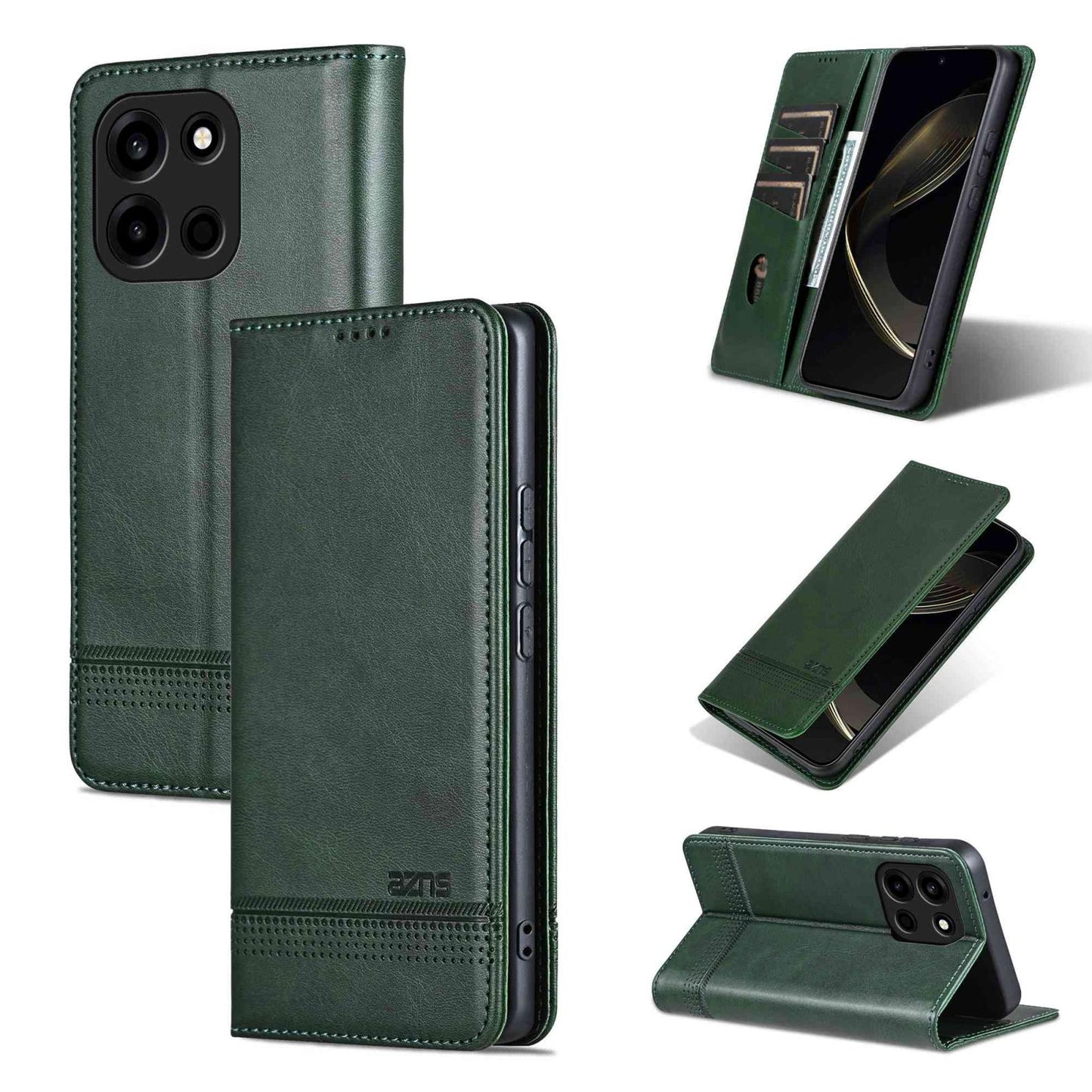 For OnePlus Turbo 6/Nord 6 5G AZNS Magnetic Calf Texture Flip Leather Phone Case(Dark Green)