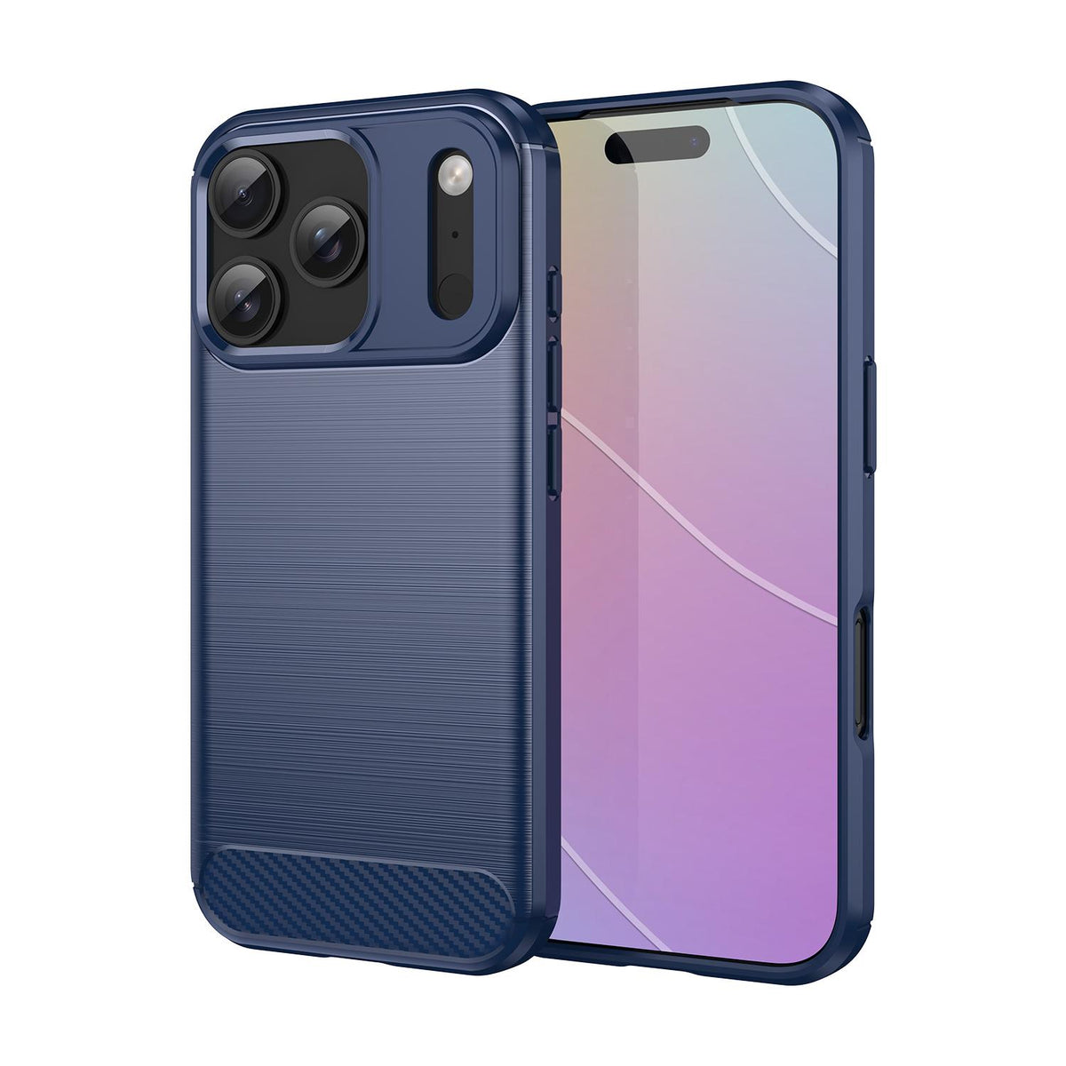 For iPhone 18 Pro Brushed Texture Carbon Fiber TPU Phone Case - Blue - EDA006556211A