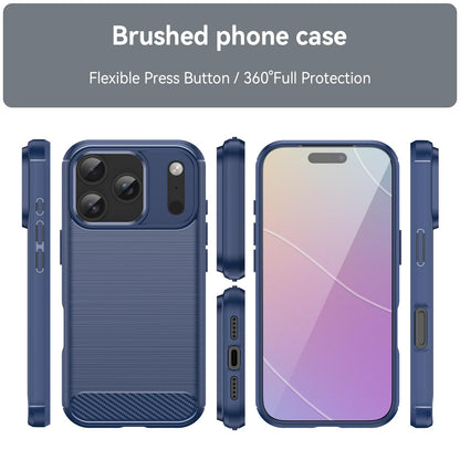 For iPhone 18 Pro Brushed Texture Carbon Fiber TPU Phone Case - Blue - EDA006556211A