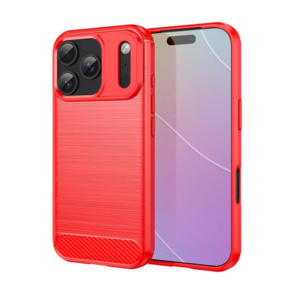 For iPhone 18 Pro Brushed Texture Carbon Fiber TPU Phone Case - Red - EDA006556211B