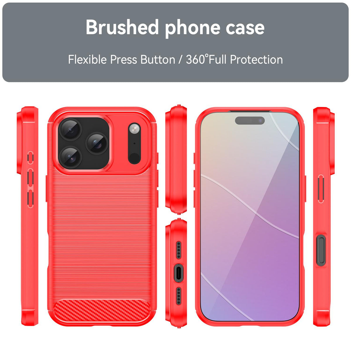 For iPhone 18 Pro Brushed Texture Carbon Fiber TPU Phone Case - Red - EDA006556211B