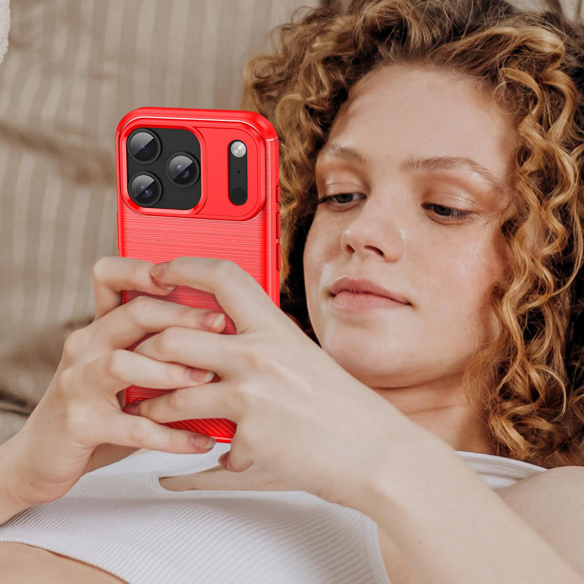 For iPhone 18 Pro Brushed Texture Carbon Fiber TPU Phone Case - Red - EDA006556211B