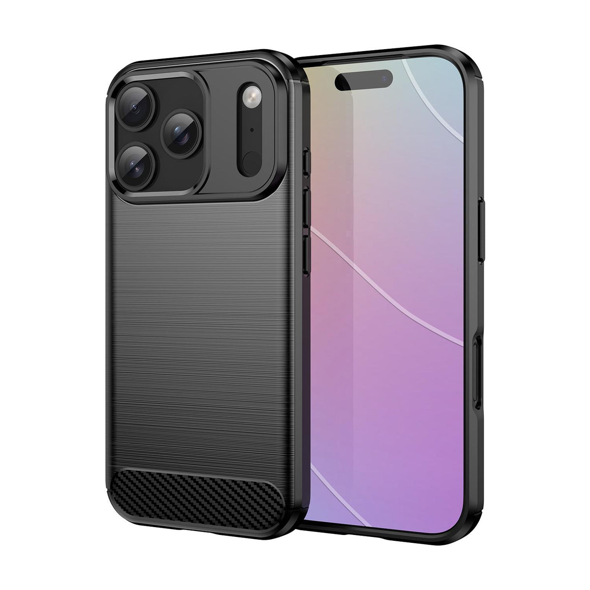 For iPhone 18 Pro Brushed Texture Carbon Fiber TPU Phone Case - Black - EDA006556211C