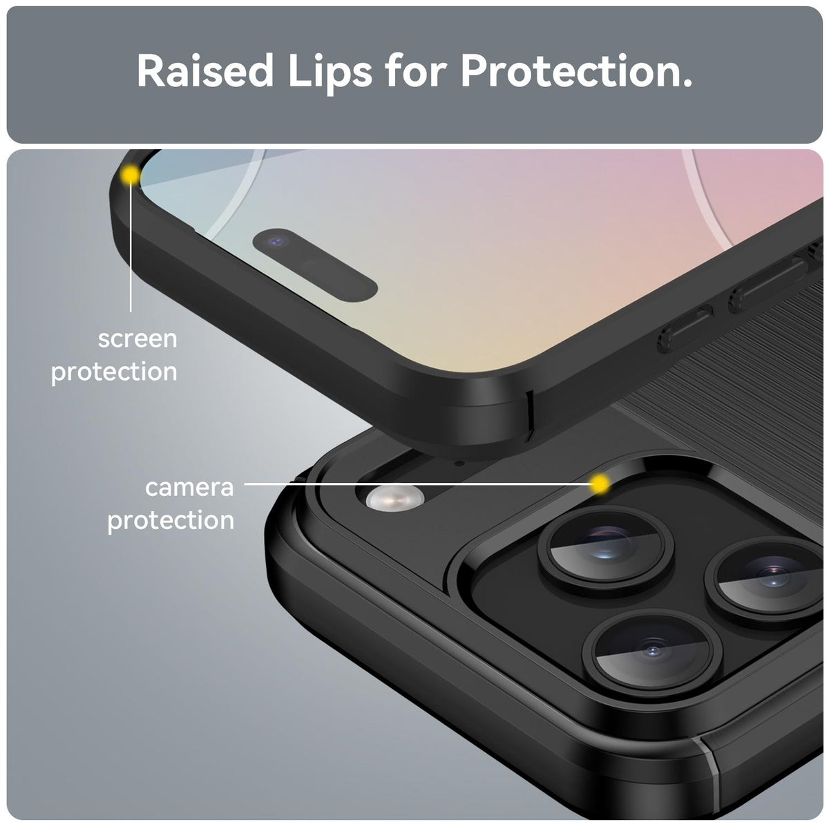 For iPhone 18 Pro Brushed Texture Carbon Fiber TPU Phone Case - Black - EDA006556211C