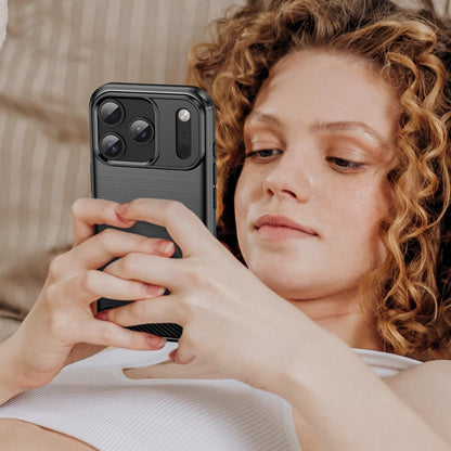 For iPhone 18 Pro Brushed Texture Carbon Fiber TPU Phone Case - Black - EDA006556211C