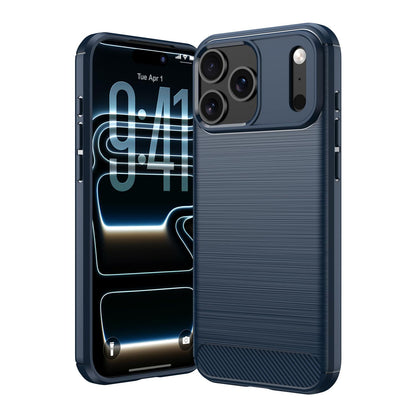 For iPhone 18 Pro Max Brushed Texture Carbon Fiber TPU Phone Case - Blue - EDA006556212A