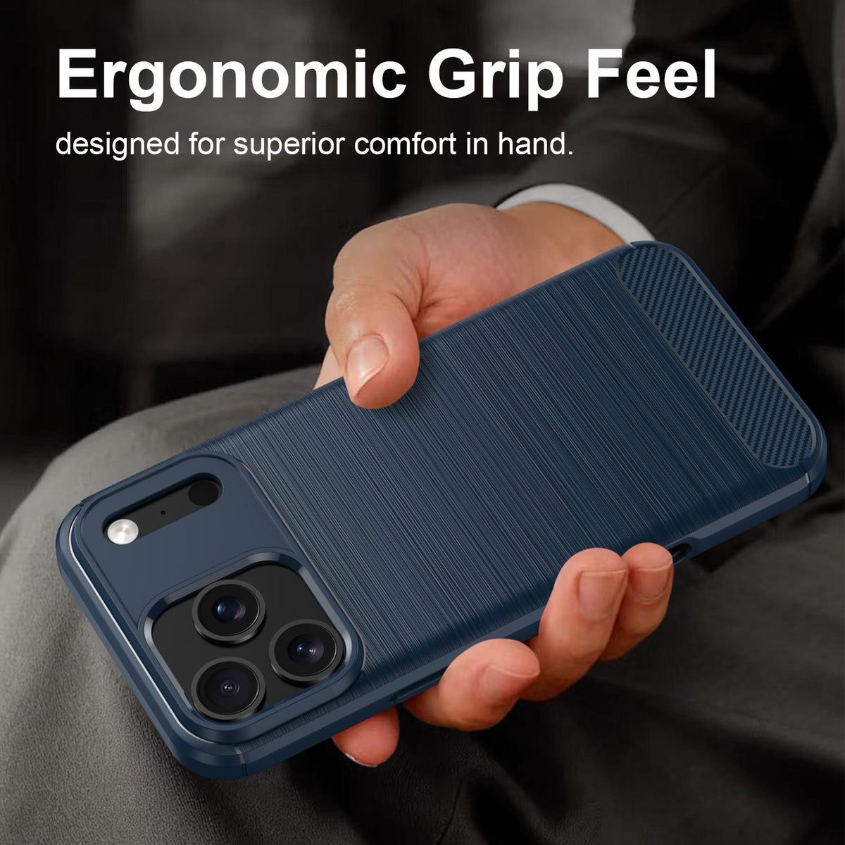 For iPhone 18 Pro Max Brushed Texture Carbon Fiber TPU Phone Case - Blue - EDA006556212A