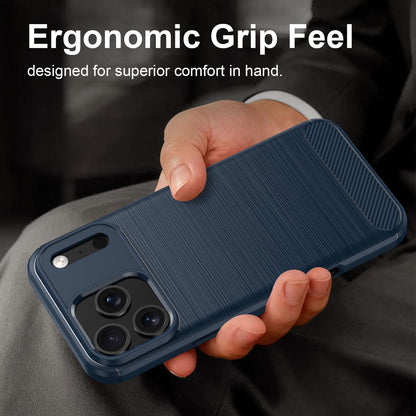 For iPhone 18 Pro Max Brushed Texture Carbon Fiber TPU Phone Case - Blue - EDA006556212A