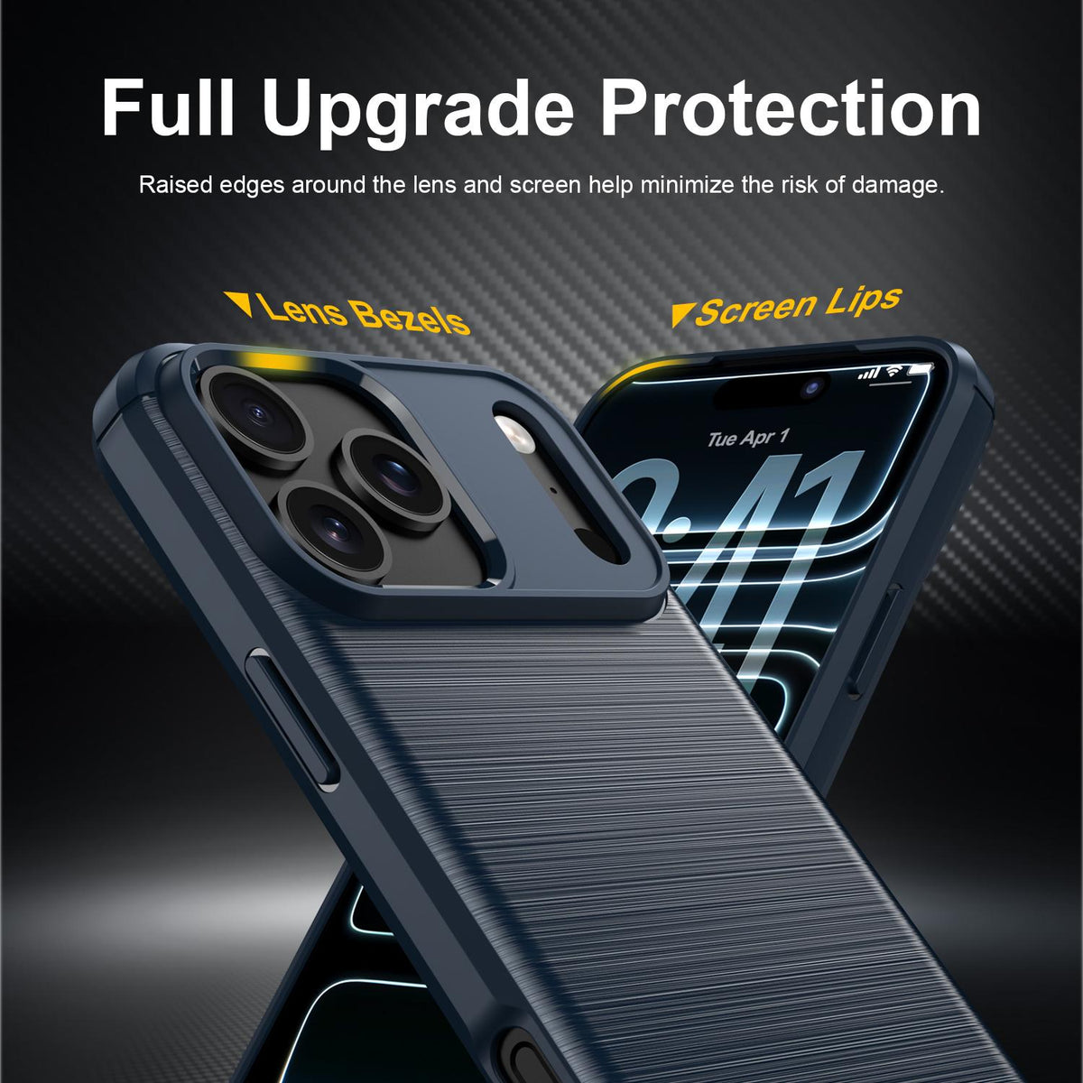 For iPhone 18 Pro Max Brushed Texture Carbon Fiber TPU Phone Case - Blue - EDA006556212A