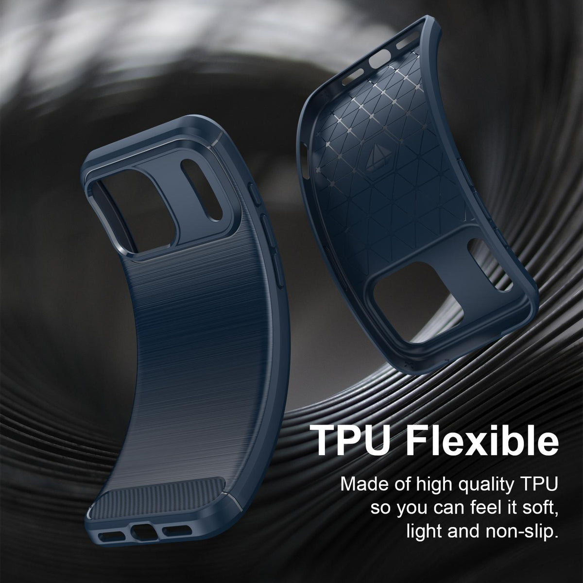 For iPhone 18 Pro Max Brushed Texture Carbon Fiber TPU Phone Case - Blue - EDA006556212A