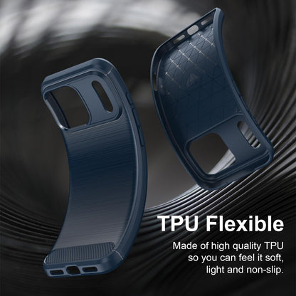 For iPhone 18 Pro Max Brushed Texture Carbon Fiber TPU Phone Case - Blue - EDA006556212A