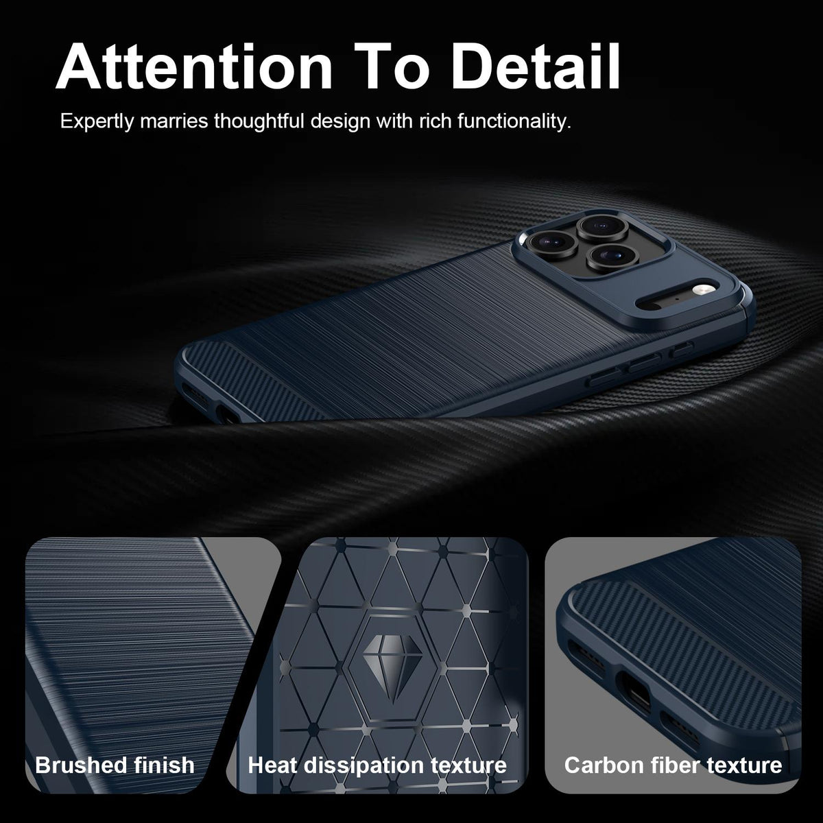 For iPhone 18 Pro Max Brushed Texture Carbon Fiber TPU Phone Case - Blue - EDA006556212A