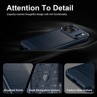 For iPhone 18 Pro Max Brushed Texture Carbon Fiber TPU Phone Case - Blue - EDA006556212A