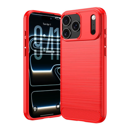 For iPhone 18 Pro Max Brushed Texture Carbon Fiber TPU Phone Case - Red - EDA006556212B