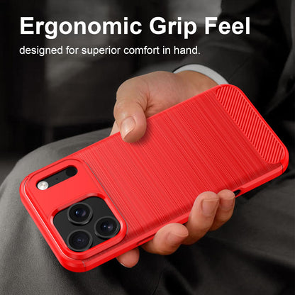 For iPhone 18 Pro Max Brushed Texture Carbon Fiber TPU Phone Case - Red - EDA006556212B