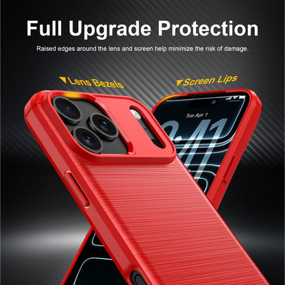 For iPhone 18 Pro Max Brushed Texture Carbon Fiber TPU Phone Case - Red - EDA006556212B