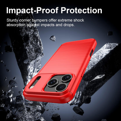 For iPhone 18 Pro Max Brushed Texture Carbon Fiber TPU Phone Case - Red - EDA006556212B