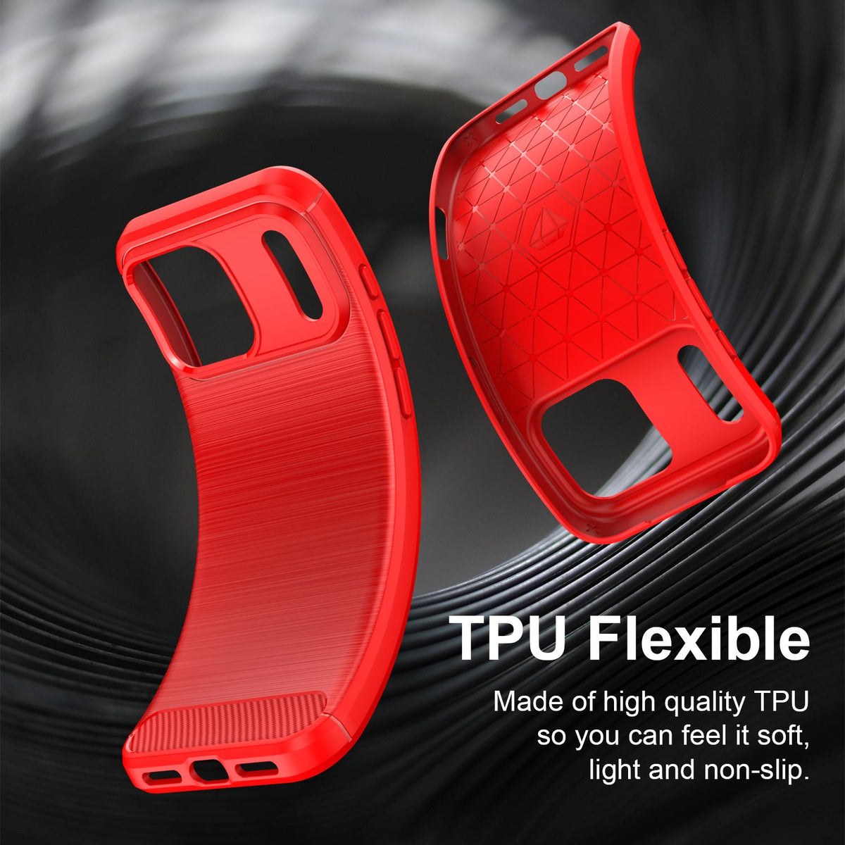 For iPhone 18 Pro Max Brushed Texture Carbon Fiber TPU Phone Case - Red - EDA006556212B
