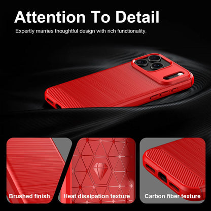 For iPhone 18 Pro Max Brushed Texture Carbon Fiber TPU Phone Case - Red - EDA006556212B