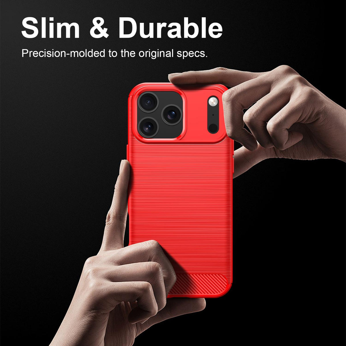 For iPhone 18 Pro Max Brushed Texture Carbon Fiber TPU Phone Case - Red - EDA006556212B