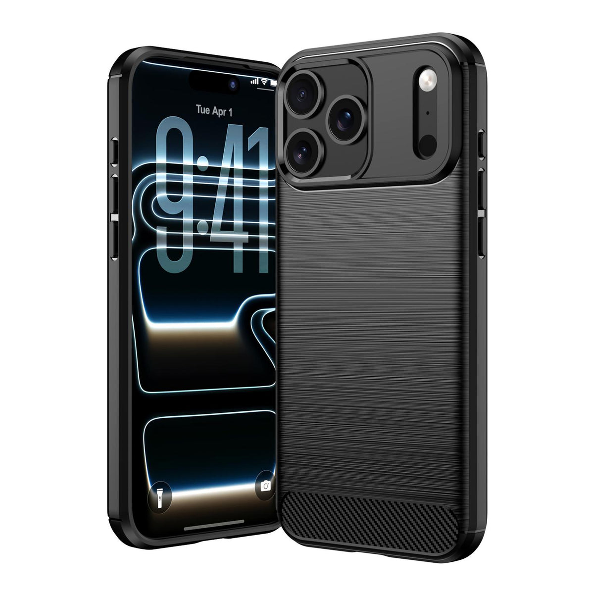 For iPhone 18 Pro Max Brushed Texture Carbon Fiber TPU Phone Case - Black - EDA006556212C