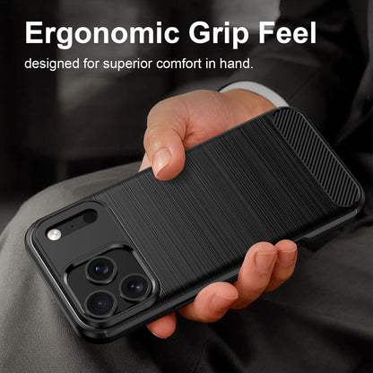 For iPhone 18 Pro Max Brushed Texture Carbon Fiber TPU Phone Case - Black - EDA006556212C