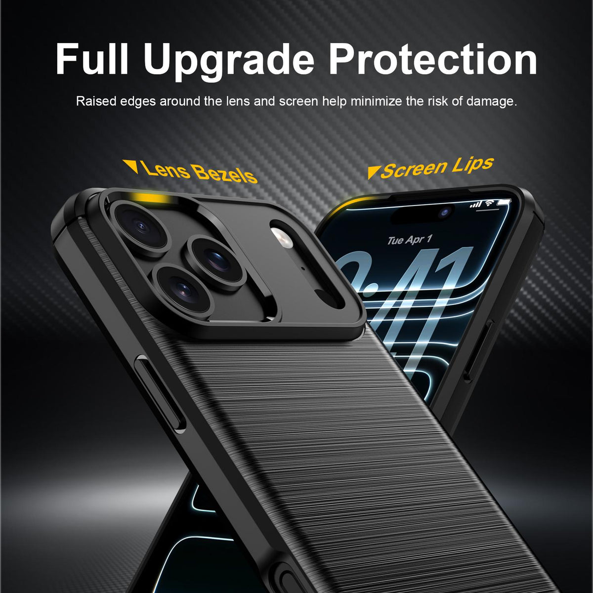 For iPhone 18 Pro Max Brushed Texture Carbon Fiber TPU Phone Case - Black - EDA006556212C