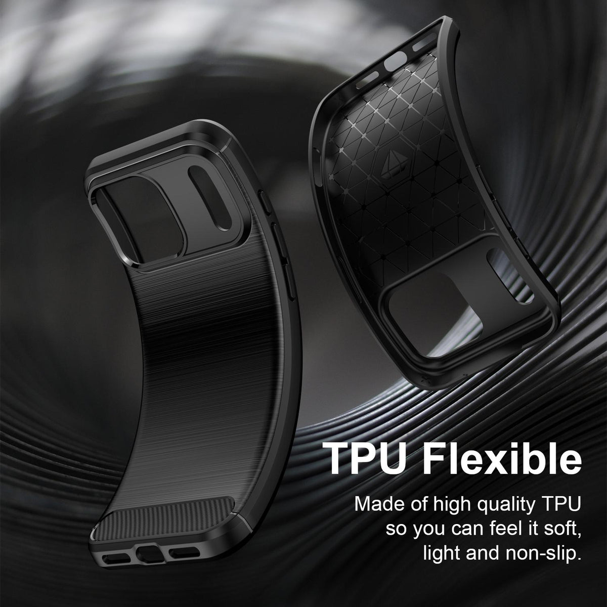 For iPhone 18 Pro Max Brushed Texture Carbon Fiber TPU Phone Case - Black - EDA006556212C