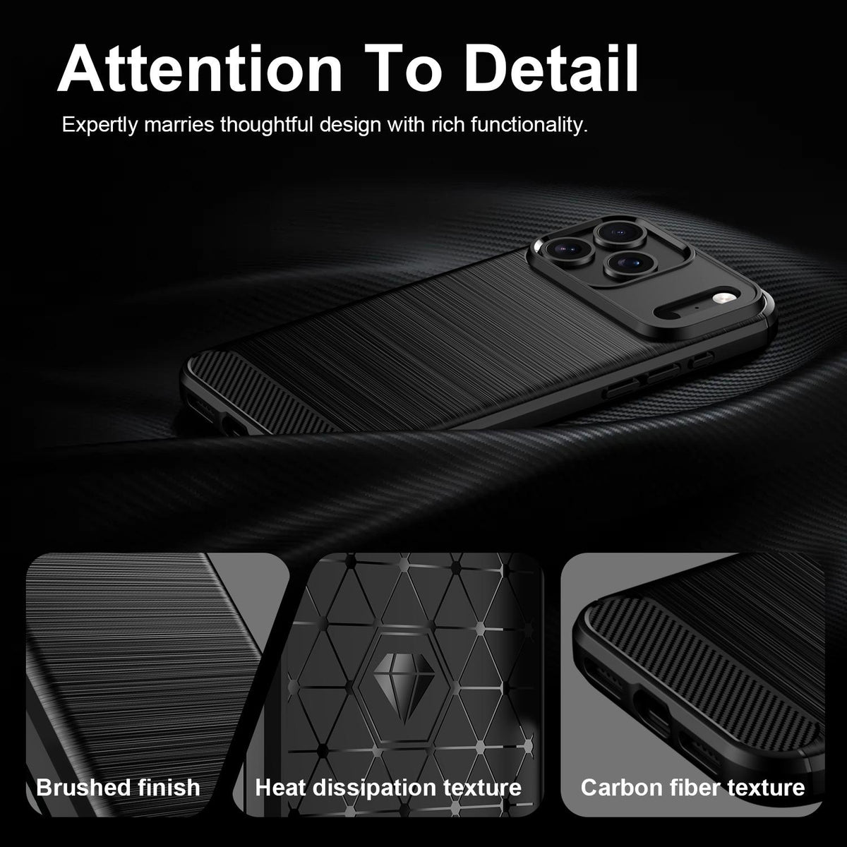 For iPhone 18 Pro Max Brushed Texture Carbon Fiber TPU Phone Case - Black - EDA006556212C