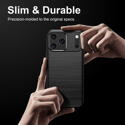 For iPhone 18 Pro Max Brushed Texture Carbon Fiber TPU Phone Case - Black - EDA006556212C