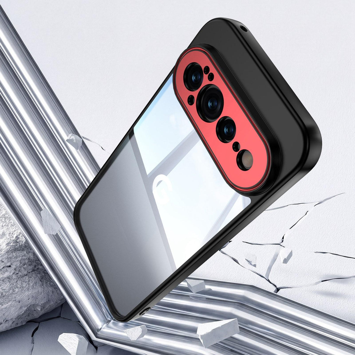 For Google Pixel 11 Acrylic Hybrid TPU Armor Shockproof Phone Case - Black Red - EDA006560606B