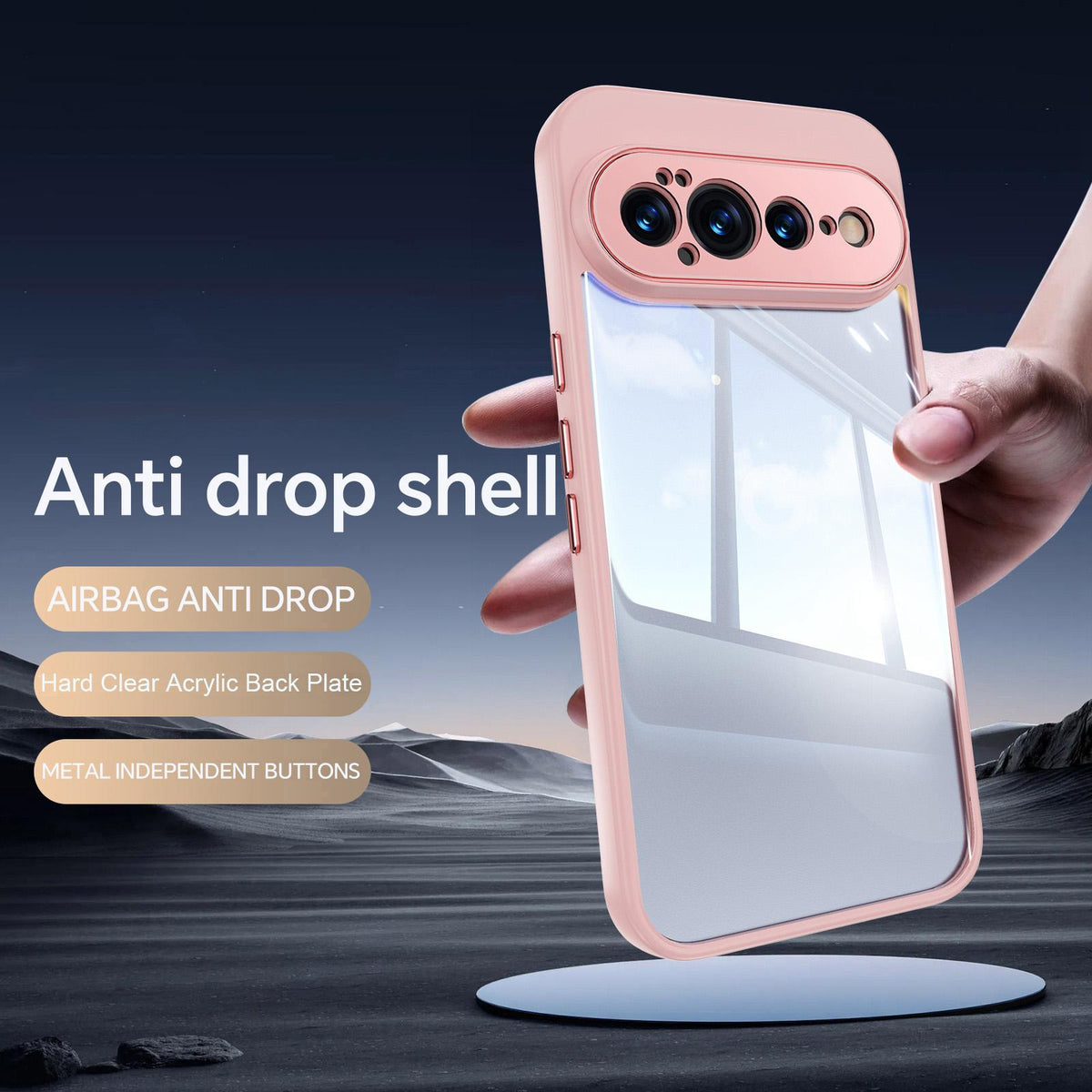 For Google Pixel 11 Pro Acrylic Hybrid TPU Armor Shockproof Phone Case - Pink - EDA006560607C