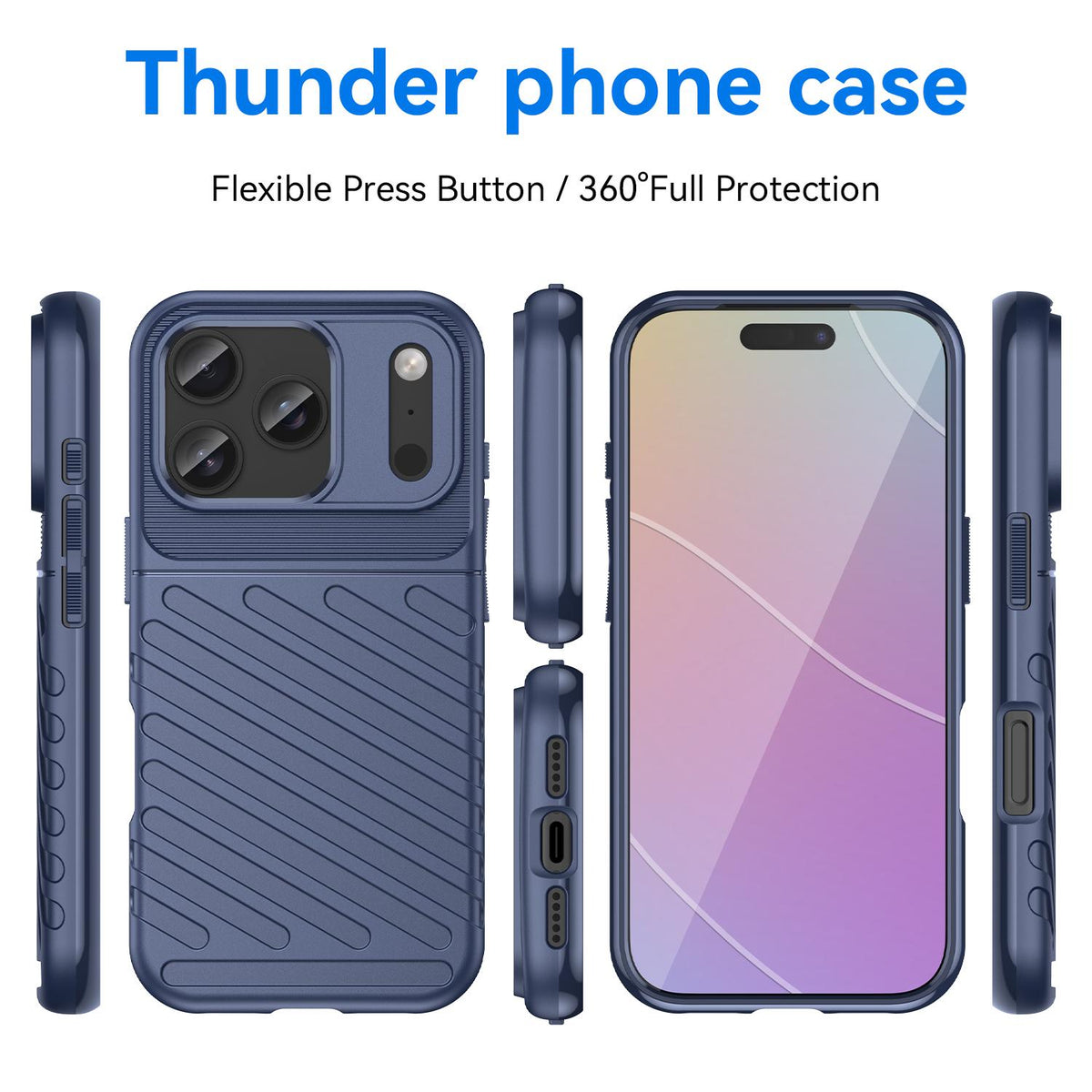 For iPhone 18 Pro Thunderbolt Shockproof Soft TPU Phone Case - Blue - EDA006566111A