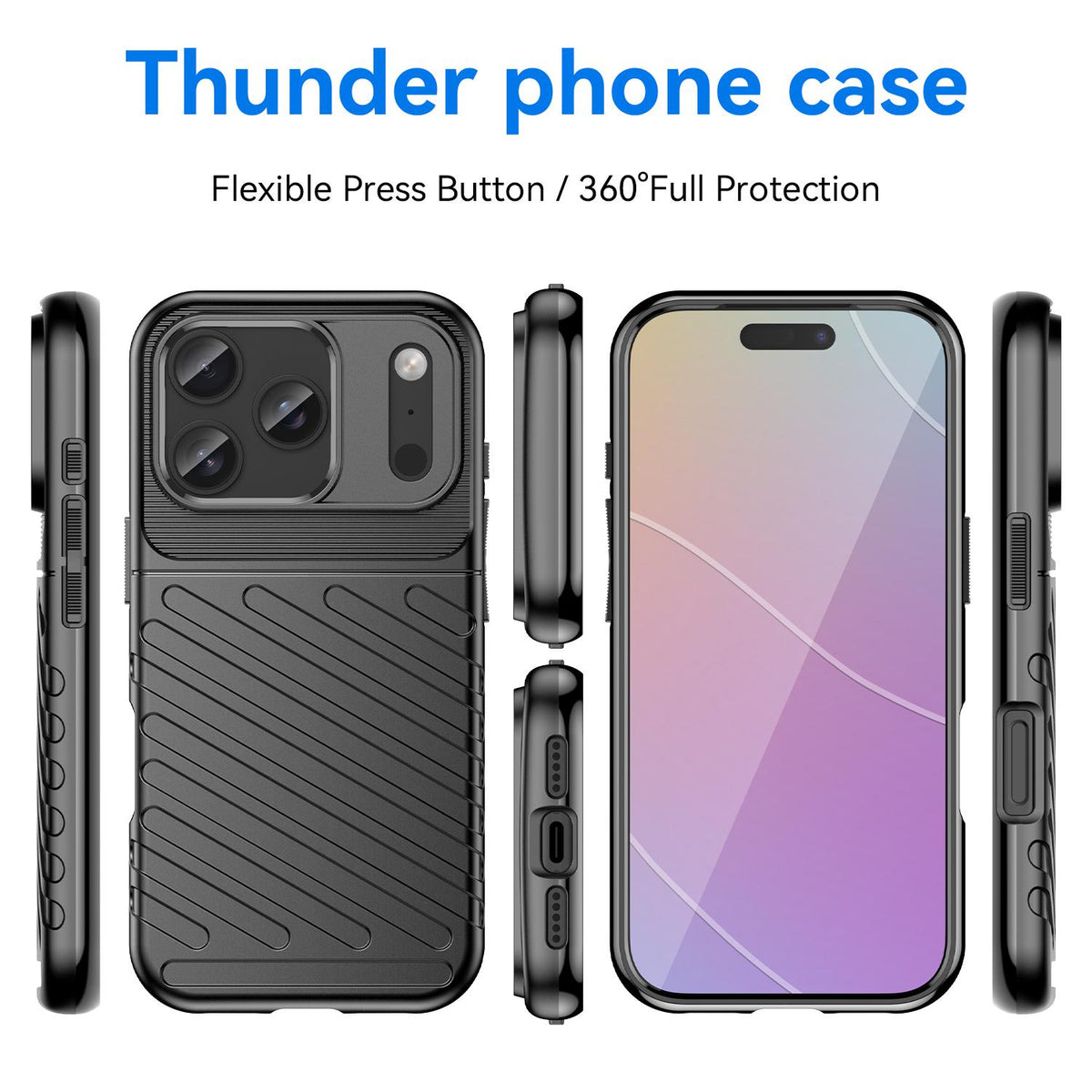 For iPhone 18 Pro Thunderbolt Shockproof Soft TPU Phone Case - Black - EDA006566111B