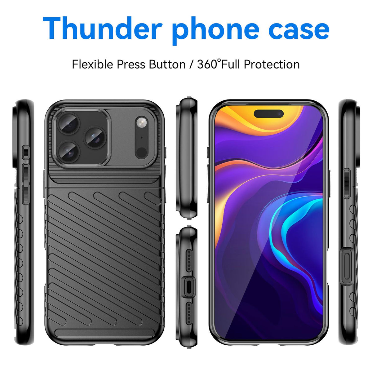 For iPhone 18 Pro Max Thunderbolt Shockproof Soft TPU Phone Case - Black - EDA006566112B
