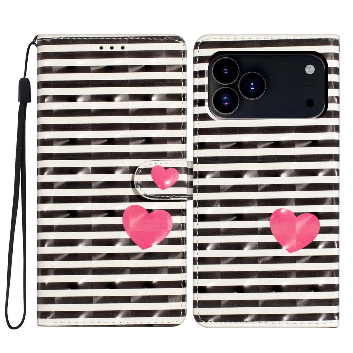 For iPhone 18 Pro Max 3D Pattern Leather Phone Case - Striped Heart - EDA006578305D