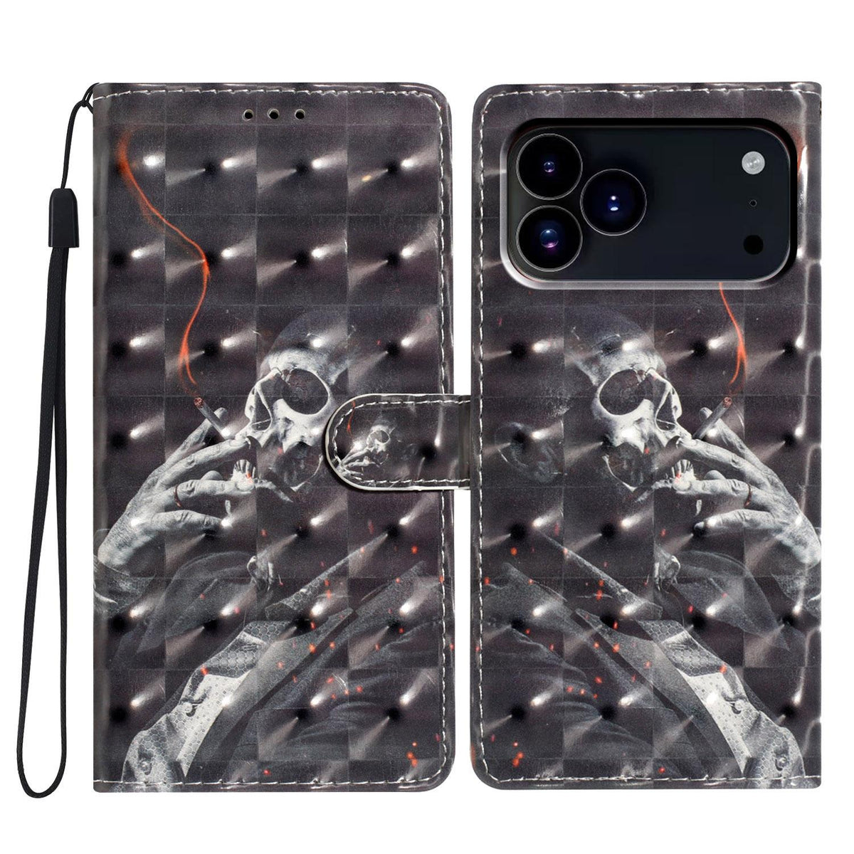 For iPhone 18 Pro Max 3D Pattern Leather Phone Case - Skull - EDA006578305H