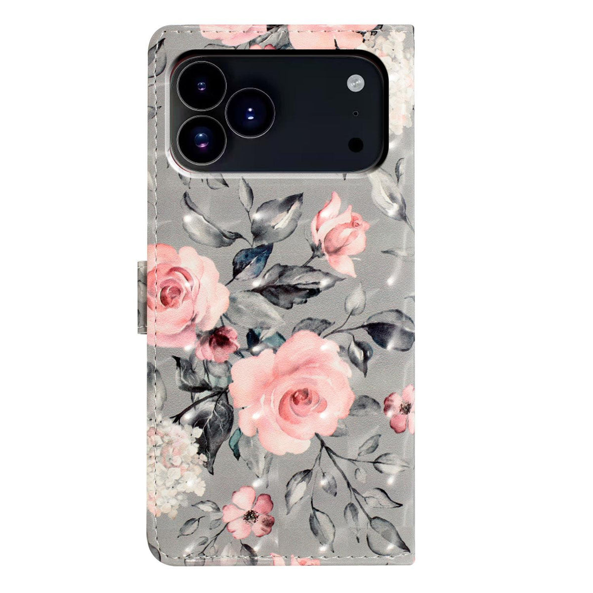 For iPhone 18 Pro Max 3D Pattern Leather Phone Case - Gray Base Flower - EDA006578305I