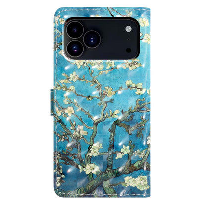 For iPhone 18 Pro Max 3D Pattern Leather Phone Case - Blue Base Apricot Flower - EDA006578305J